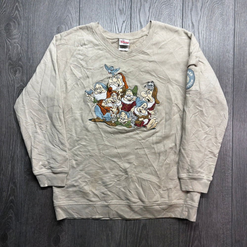 Vintage Disney Store Seven Dwarfs Large Cottage Collection Sweatshirt Tan Mens